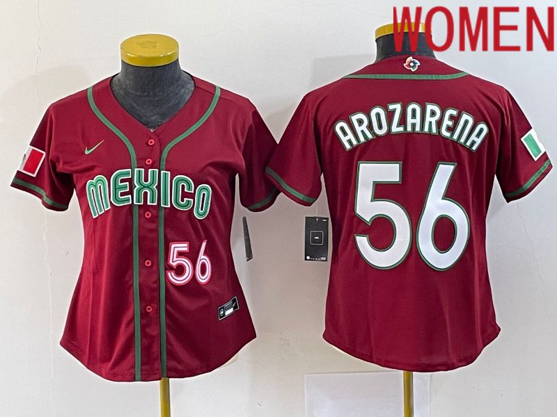 Women 2023 World Cub Mexico #56 Arozarena Red Nike MLB Jersey4->women mlb jersey->Women Jersey